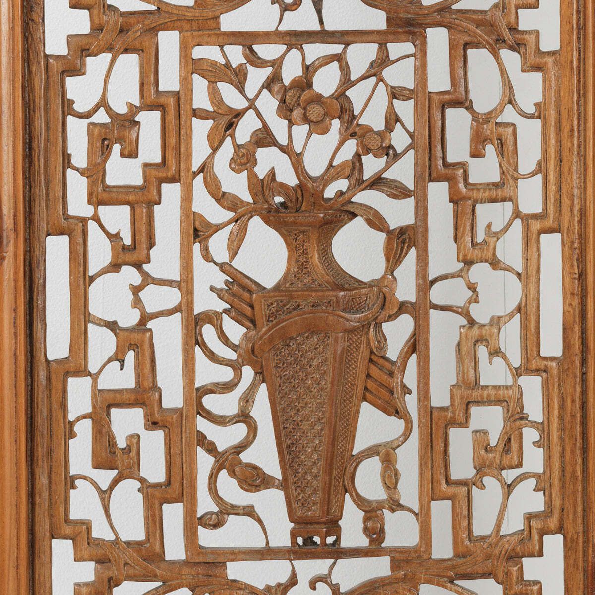 Pair Of Carved Window Panels With Flower Vases photo 1645.0