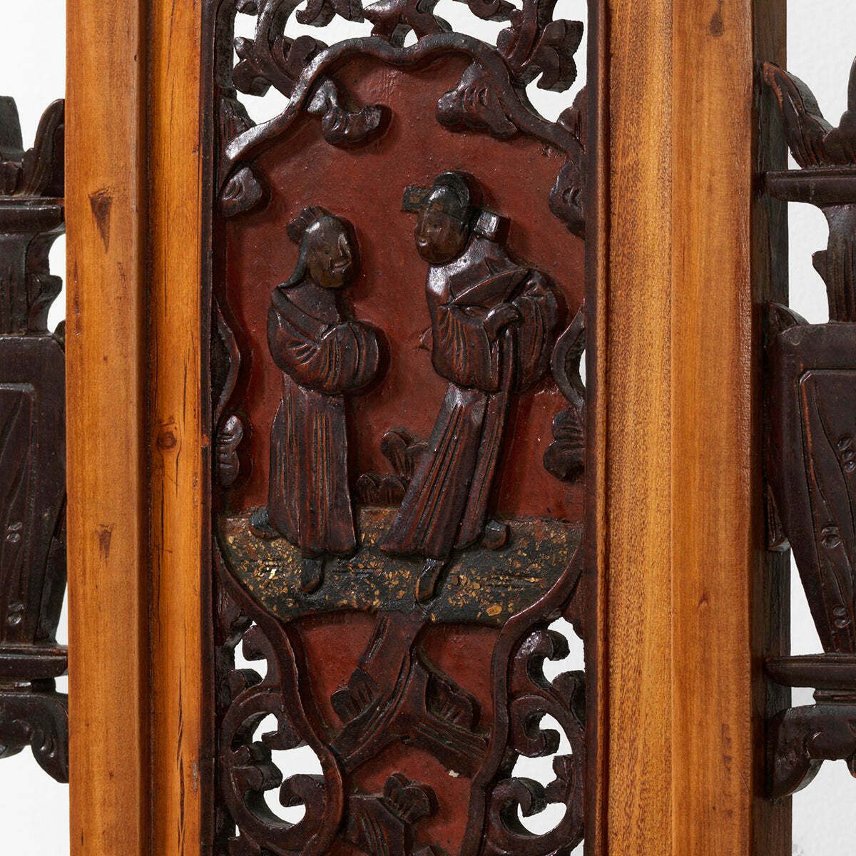 Pair Of Antique Carved Window Panels, Natural And Red photo vinterior