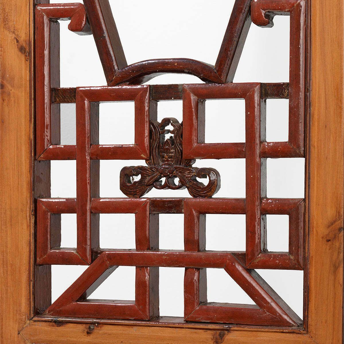 Pair Of Tall Lattice Window Panels, Natural And Red photo for sale
