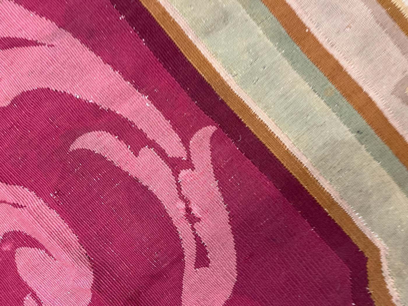 photo buy Antique Carpet Burgundy Beige Aubusson Rug, Extra Large Wool Tapestry Rug
