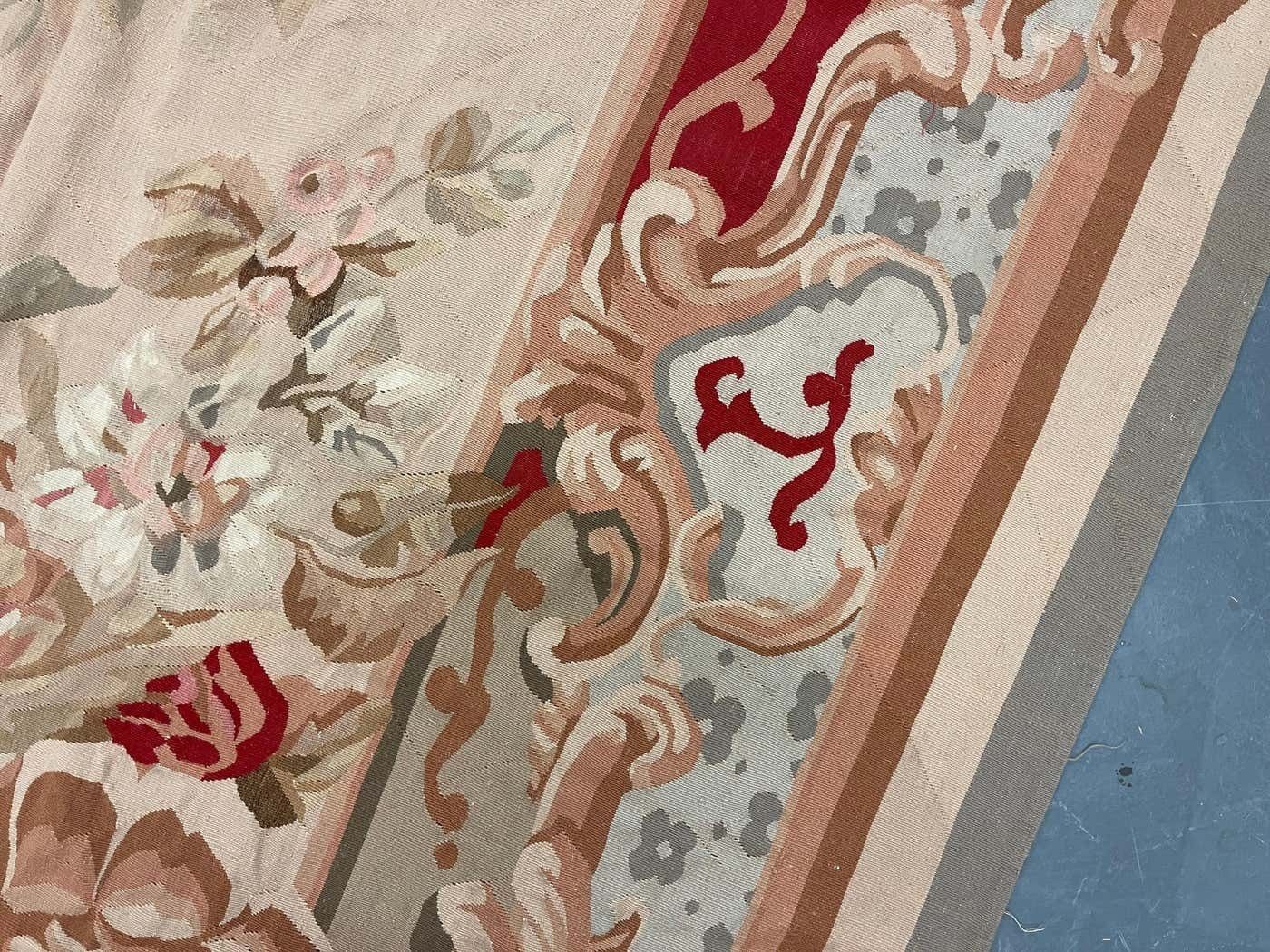 photo furniture Antique Carpet Burgundy Beige Aubusson Rug, Extra Large Wool Tapestry Rug