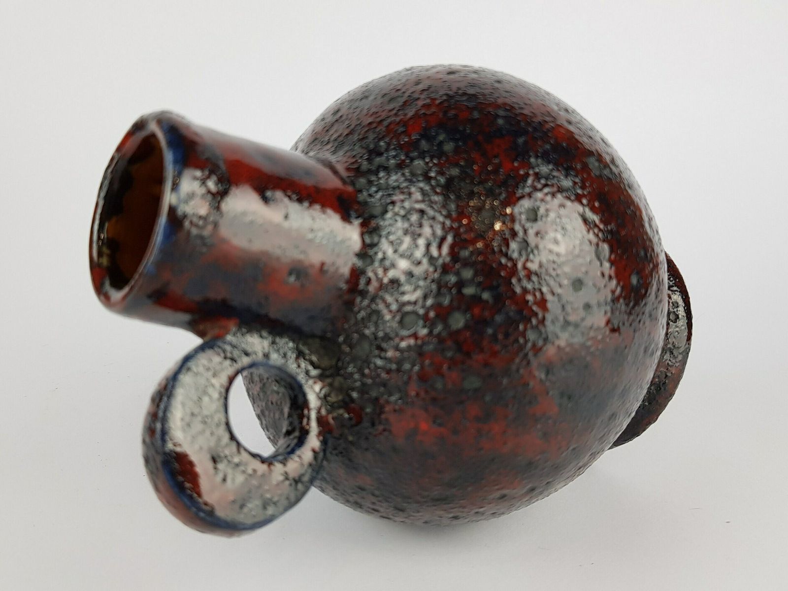 Vintage Red And Blue Rhein Ruhr Keramik Fat Lava Handled Vase 524 West German Pottery 1960s photo Home Decor