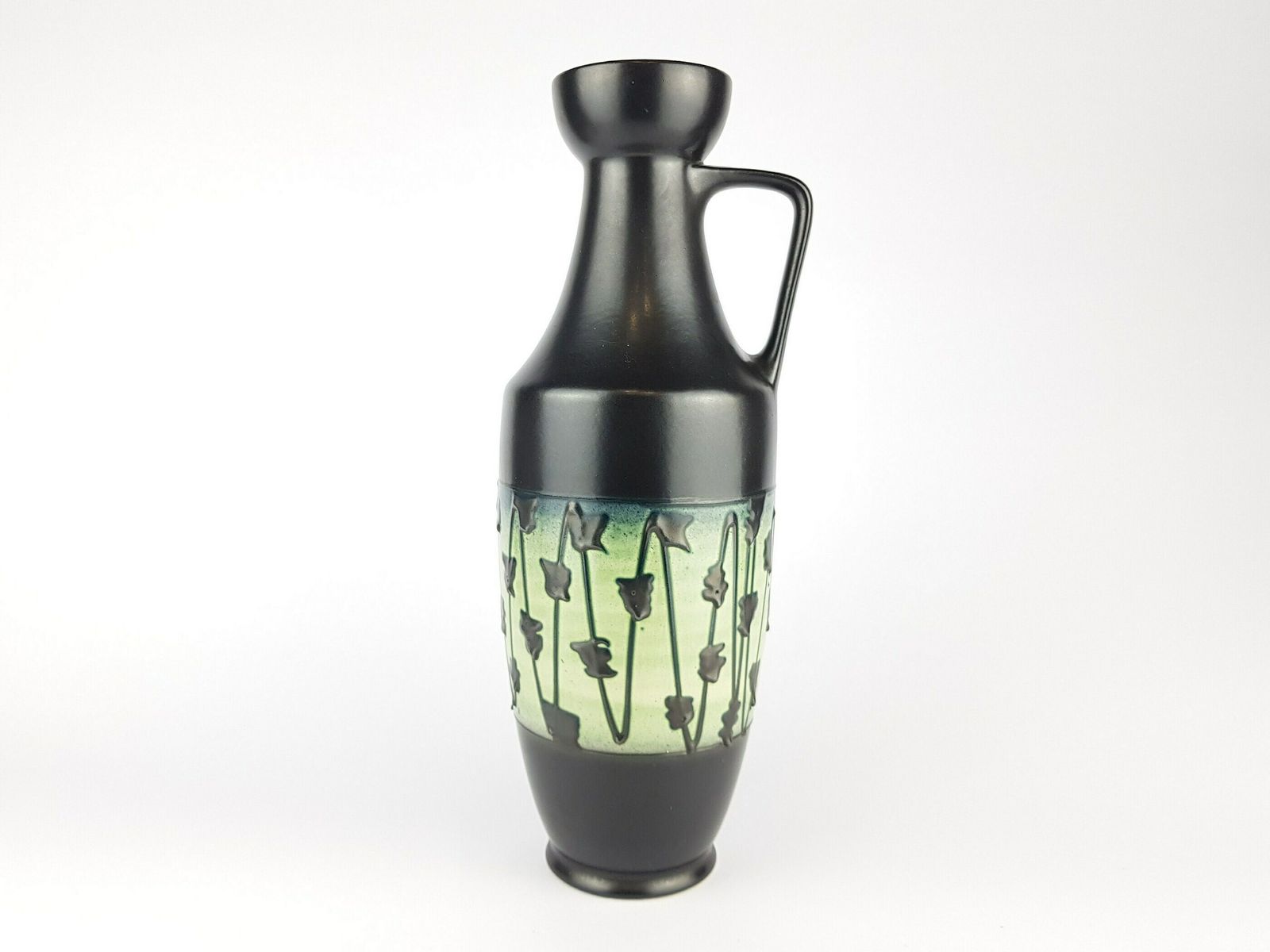1970s Vintage Dumler Und Breiden Keramik Black Light Green And Blue Accents Fat Lava Era Vase West German Pottery 347 40