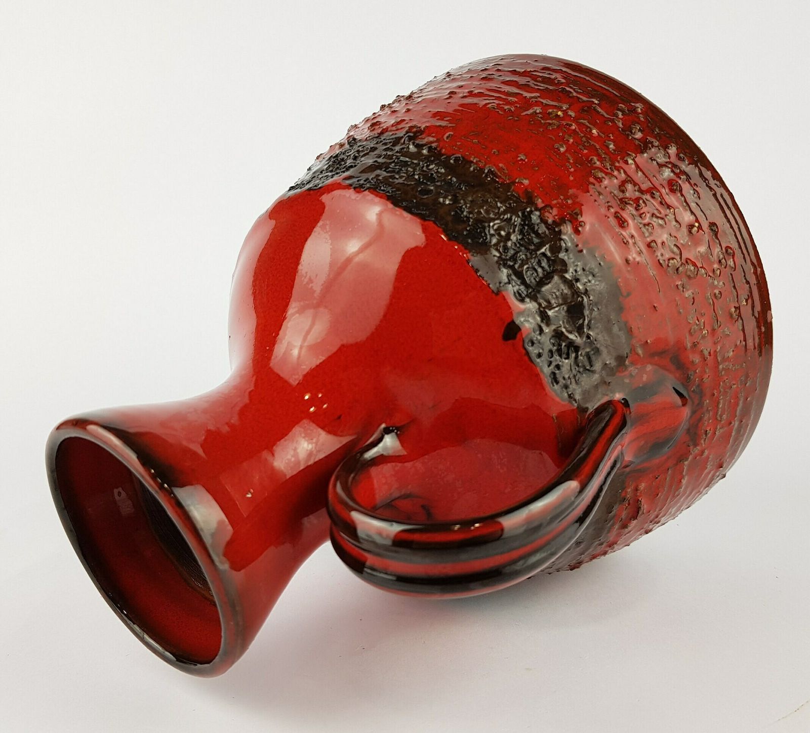 Vintage Red And Black Sierhahn Keramik Siershahner Fabrik Fat Lava Vase 105 20 West German Pottery photo Home Decor