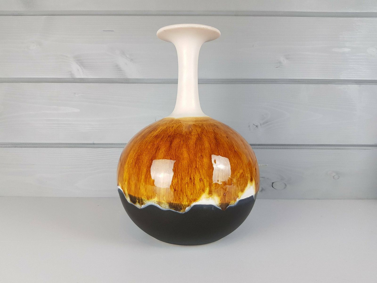 Vintage Hutschenreuther Beige And Brown Vase By Renee Neue West German Pottery 1970s