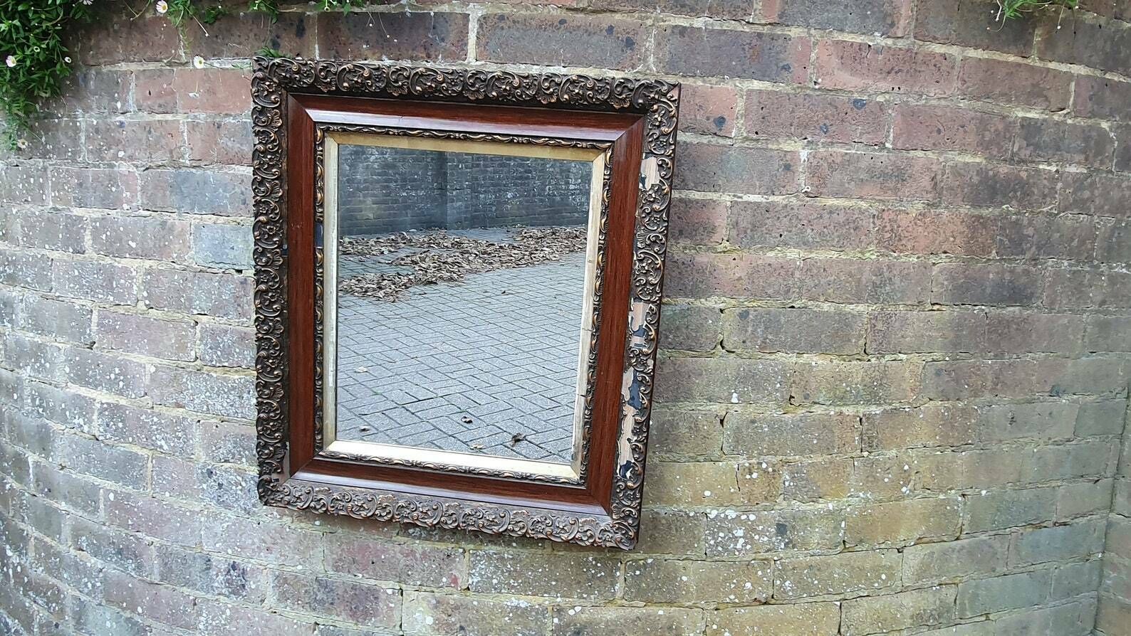 Distressed Edwardian Decorative Wall Mirror Maroon And Gold Shabby Chic photo furniture