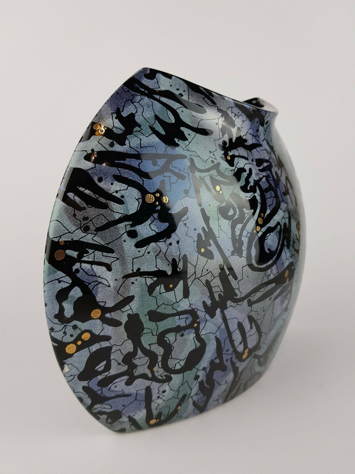 Vintage Xl Steuler Keramik Blue And Green Fish Mouth Vase West German Pottery 1980s photo for sale