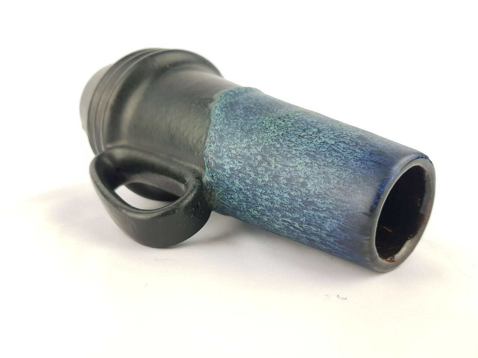 Vintage Scheurich Keramik Black Vase With Blue Dripped Glaze 400 22 West German Pottery 1970s photo Home Decor