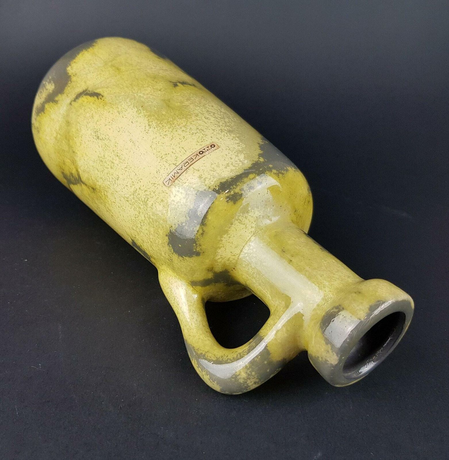 Vintage Otto Keramik Yellow And Gray Vase West German Pottery 1970s photo Home Decor