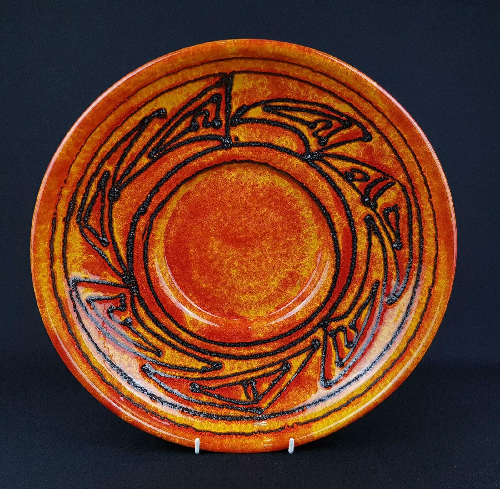 Vintage Orange And Black Walter Gerhards Keramik Fat Lava Bowl 713/31 West German Pottery 1960s photo for sale
