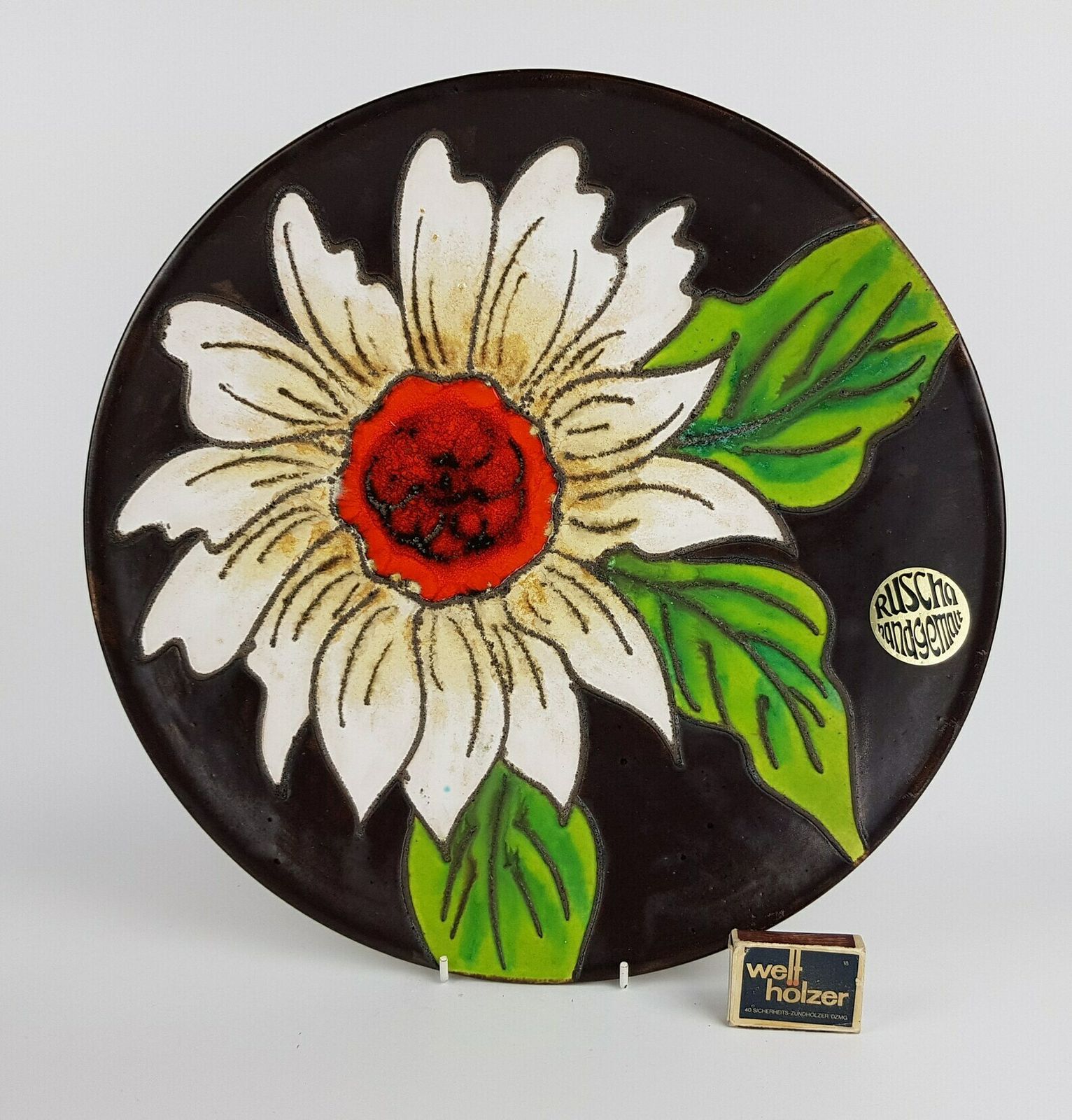Xl Ruscha Keramik Wall Plaque With Flower Decor, West German Pottery photo furniture
