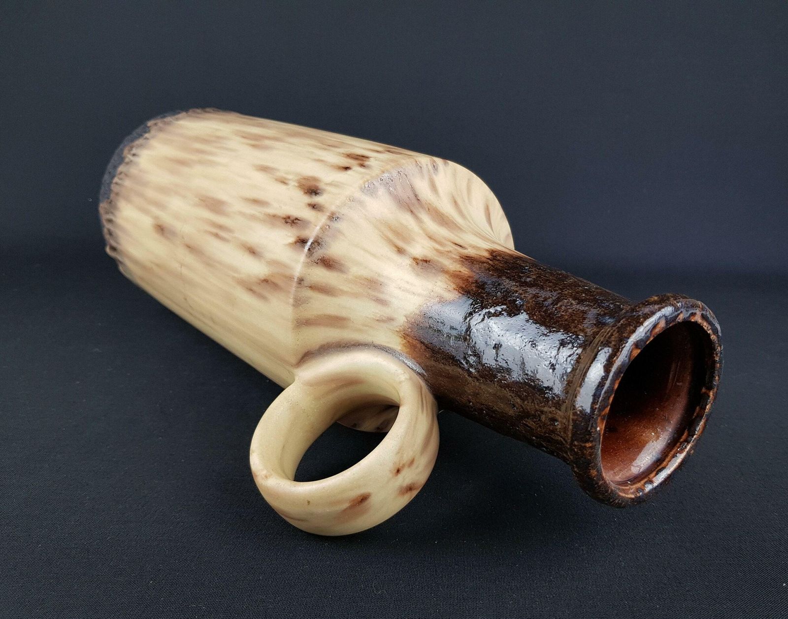 Xl Vintage Scheurich Keramik Brown And Beige Fat Lava Handled Vase 412/40 West German Pottery 1970s photo for sale