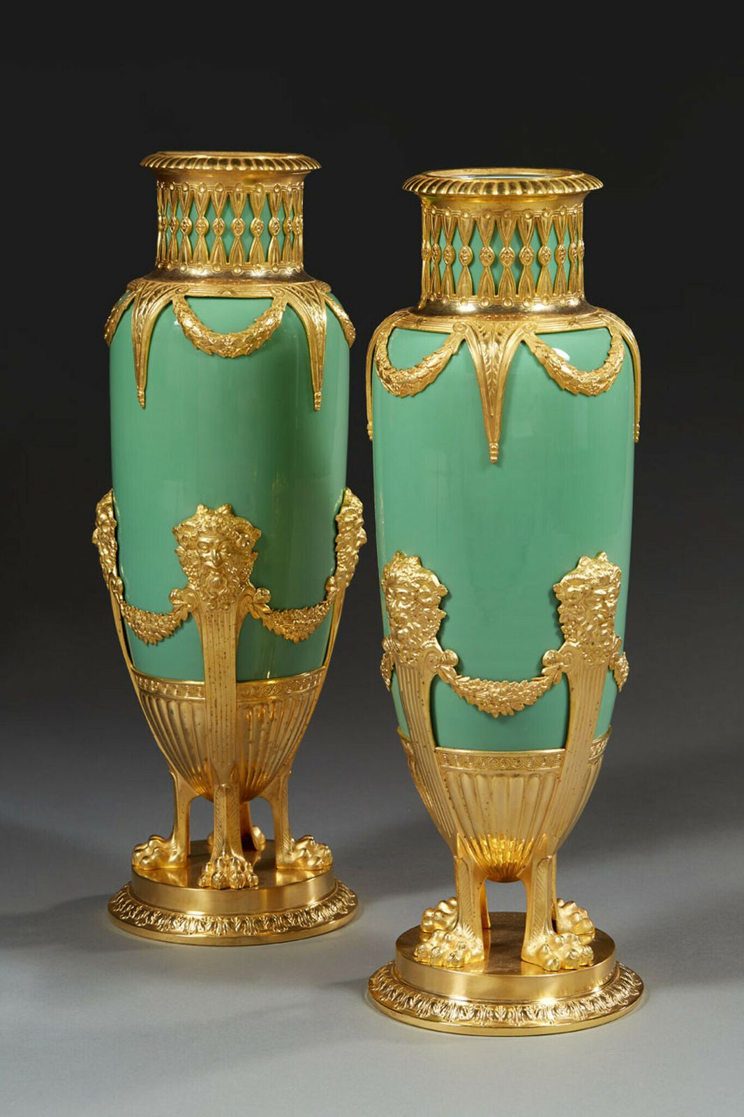 Pair Of Late 19th Century Jade Green Opaline And Gilded Brass Vases photo Home Decor