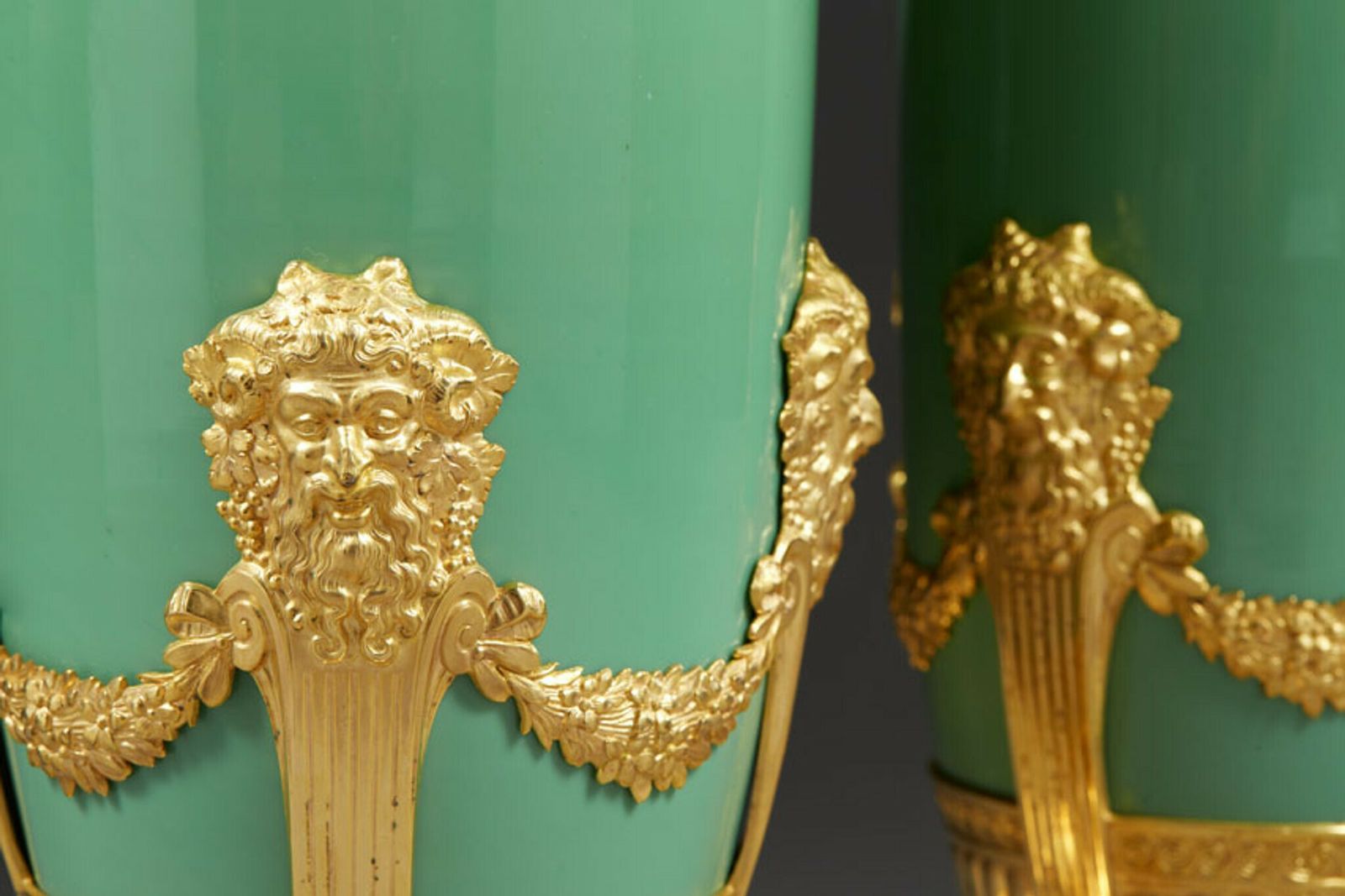 6977.0 Pair Of Late 19th Century Jade Green Opaline And Gilded Brass Vases photo