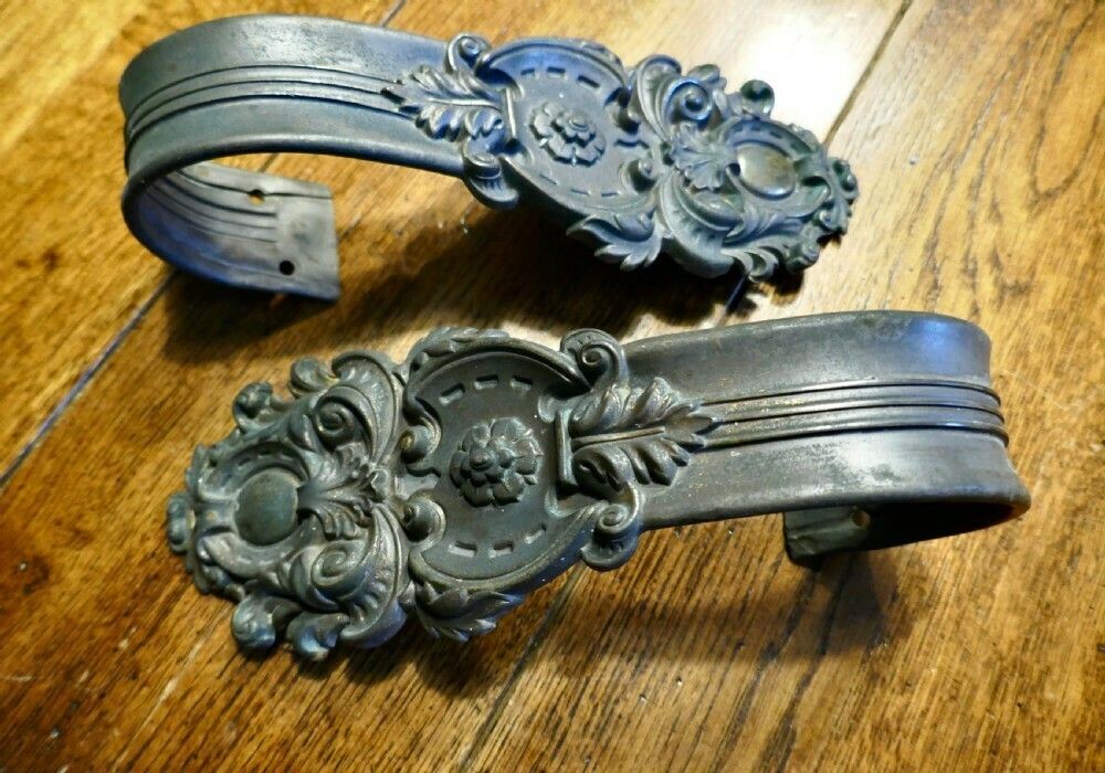 A Pair Of Rare Early English 19th Century Patinated Brass Curtain Tie Backs