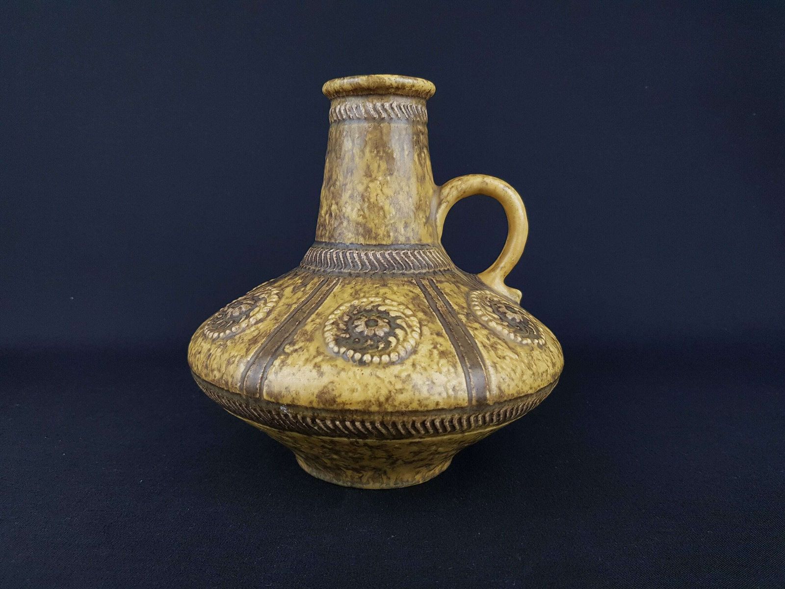 Vintage Yellow Jasba Keramik Relief Vase 1648 20 West German Pottery 1970s Fat Lava Era