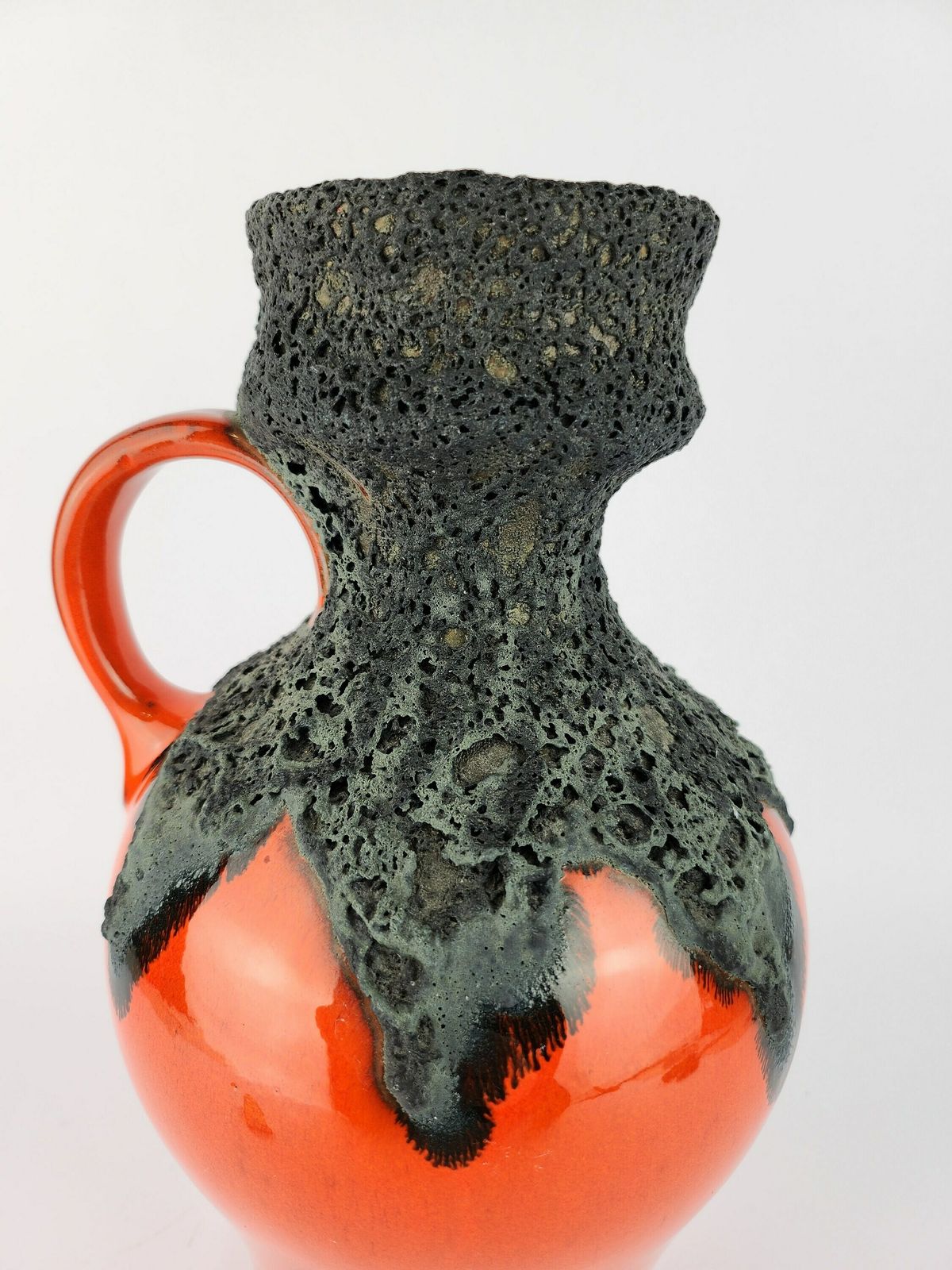 Vintage Roth Keramik Orange Vase With Black Fat Lava Glaze 107 30, West German Pottery 1970s photo for sale