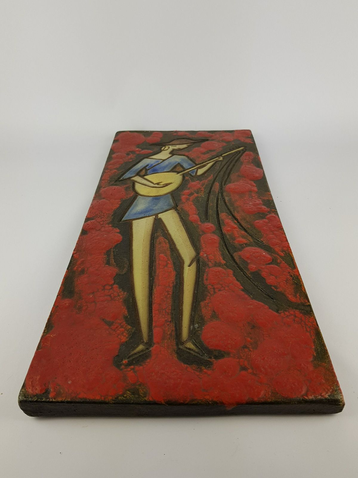 Rare Vintage Red Ruscha Keramik Fat Lava Wall Plate With Musician Decor Dokumenta Serie By Adele Bolz 1960s photo for sale