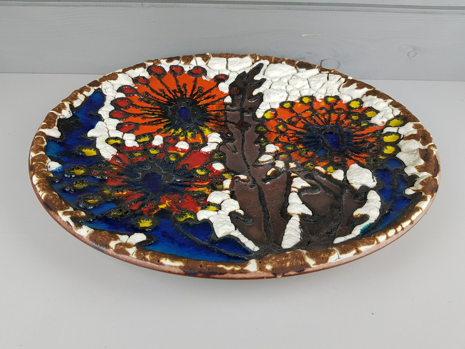Xxl Marei Keramik (Majolikafabrik Rheinbach) Wall Plate Floral Decor West German Pottery 1970s photo 167.0