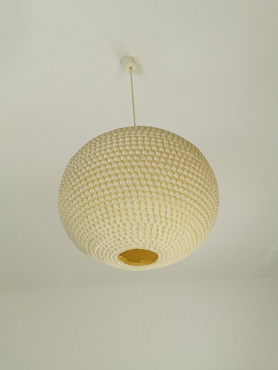 Mid Century, Large Temde Hanging Lamp From The 1960s   With Synthetic Fiber Shade photo buy