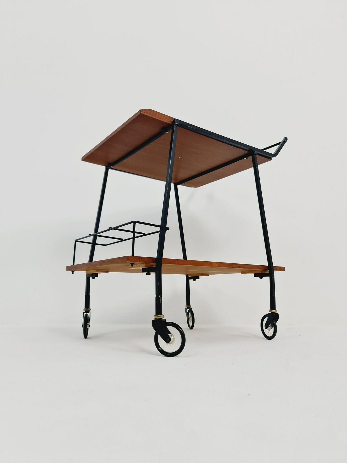 Vintage German Mid Century Trolley Bar Cart In Teak & Metal, 1960s photo vinterior