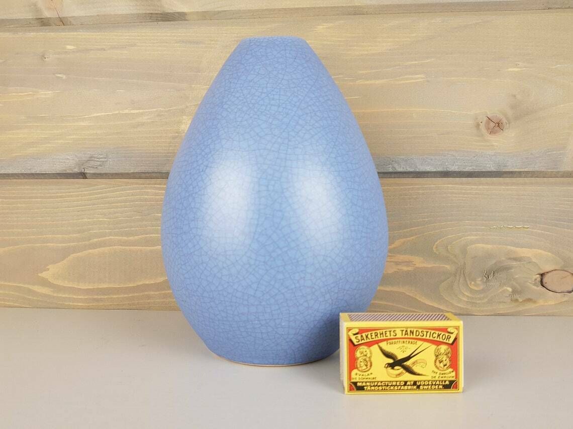 Vintage Ernst Loesche Blue Studio Art Pottery Vase Fat Lava Era West German Pottery 1950s photo furniture