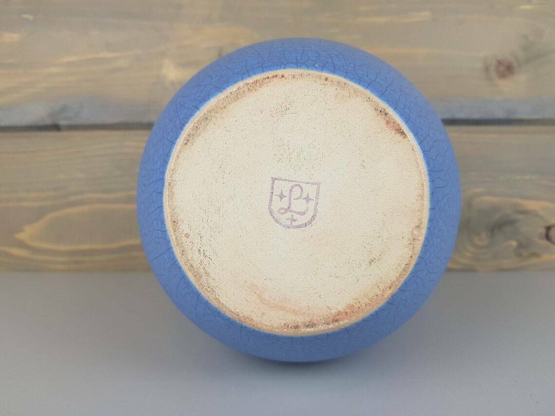 Vintage Ernst Loesche Blue Studio Art Pottery Vase Fat Lava Era West German Pottery 1950s photo 140.0