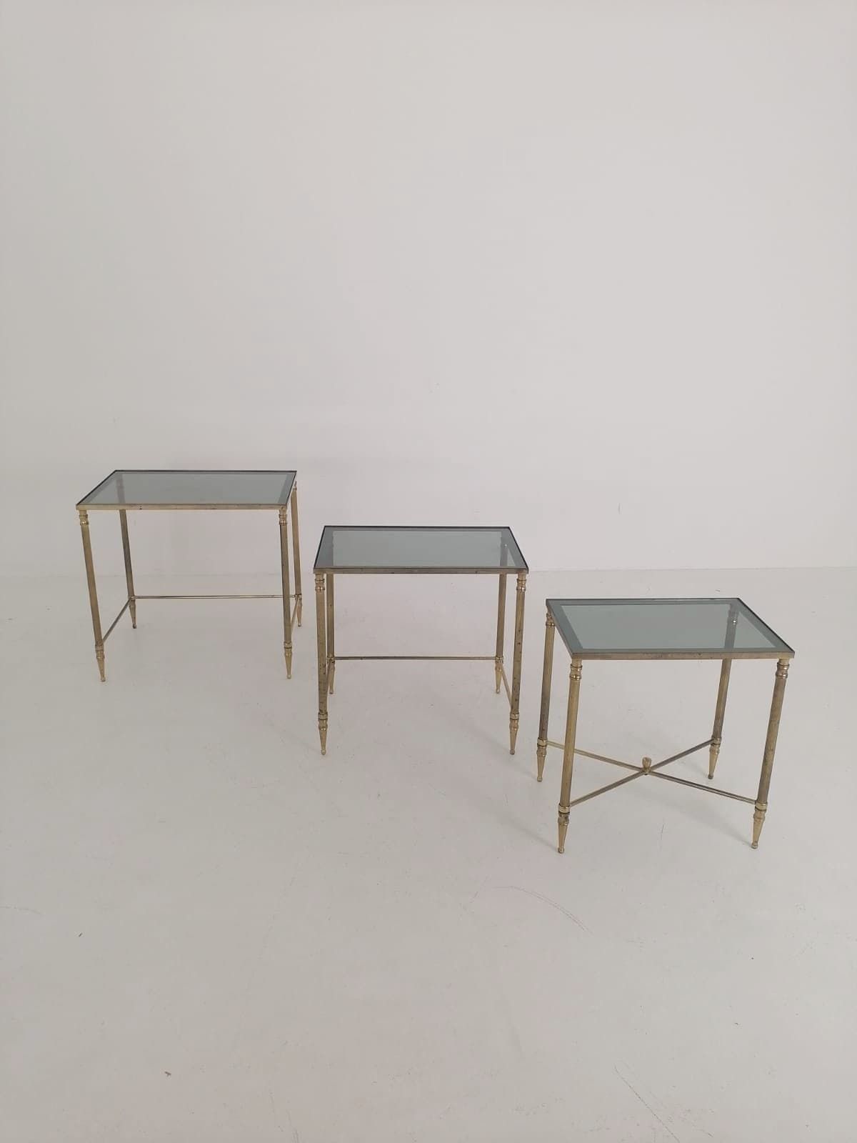 photo for sale Nest Of Three Vintage Brass Tables 1950s Made In France