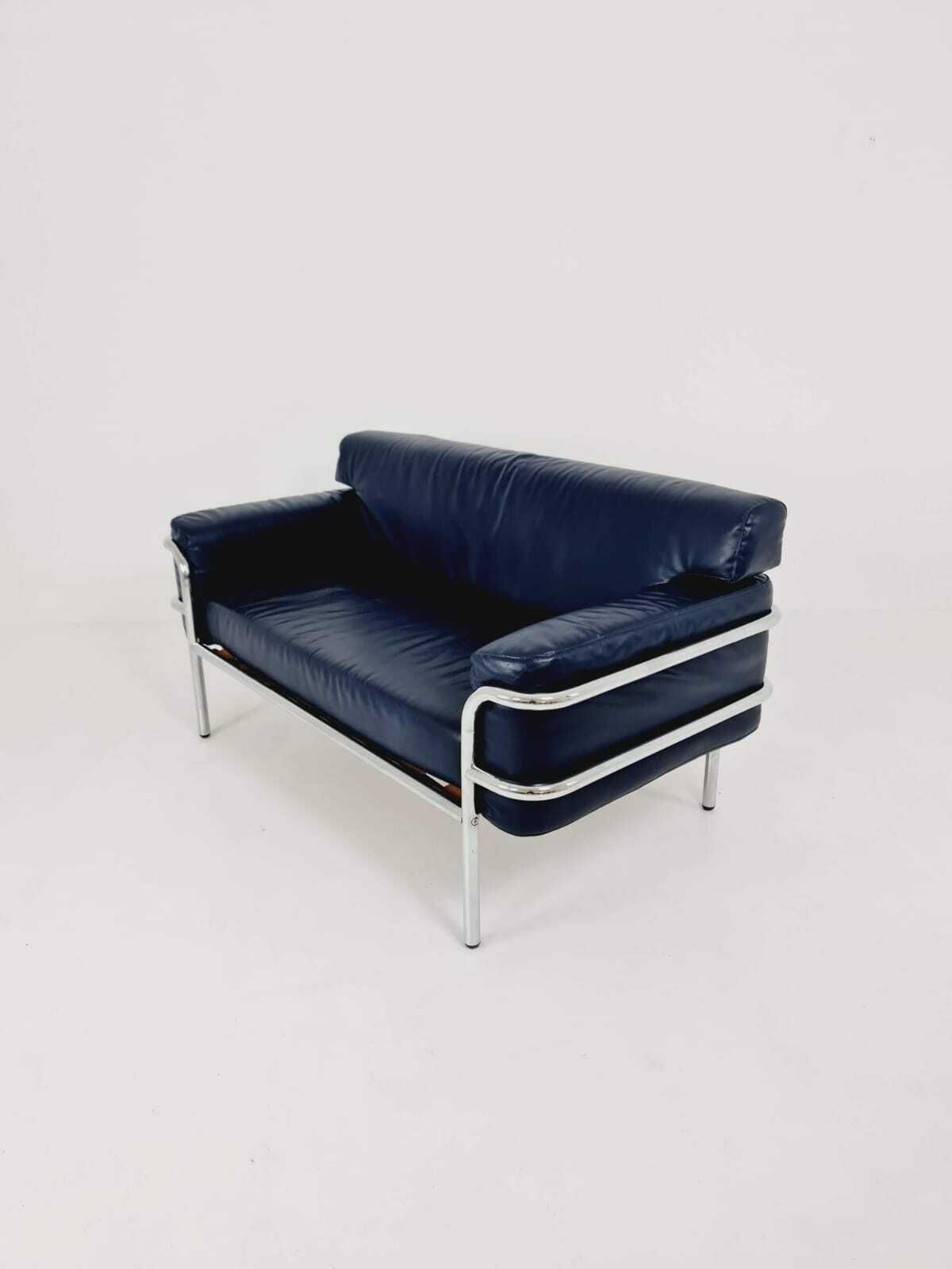 Mid Century Leather Bauhaus  Style Of Cassia Lc3 Style Sofa , 1980s