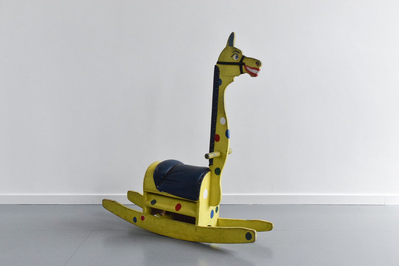 Vintage Wooden Folk Art Ride On Rocking Giraffe