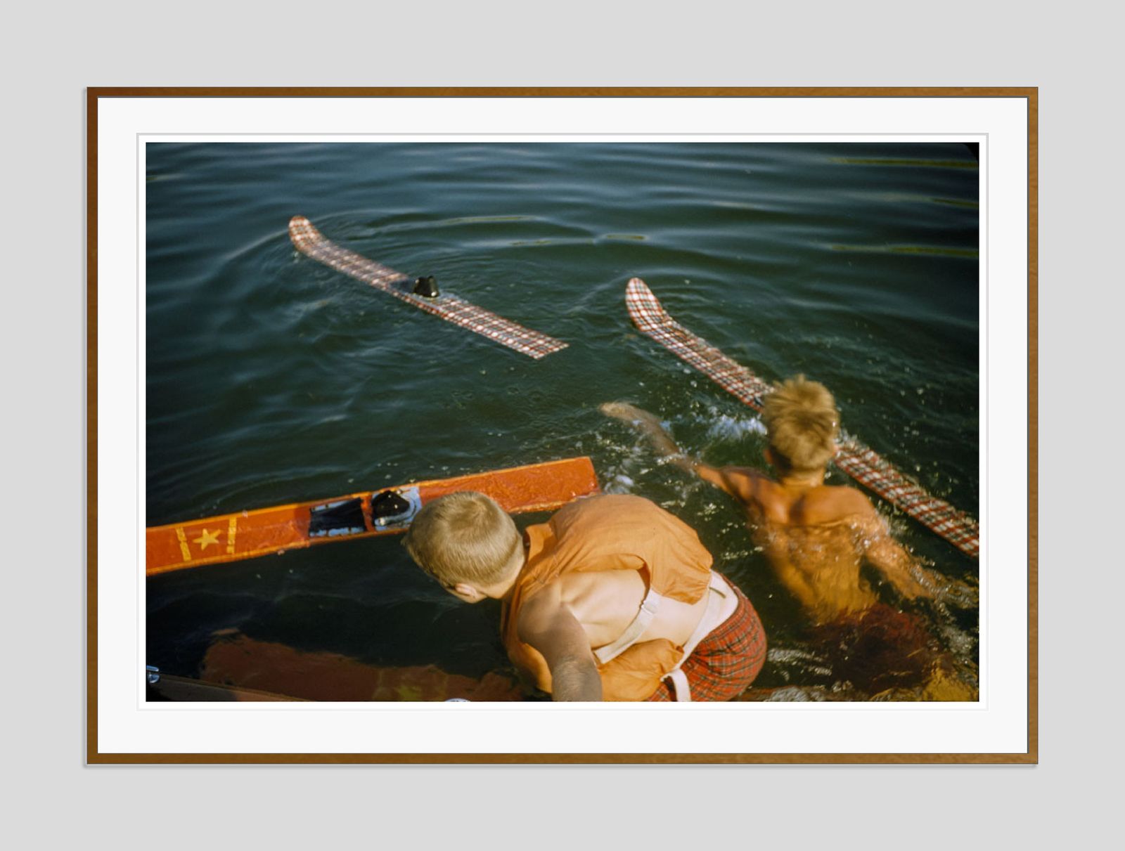 Children Water Skiing By Toni Frissell Oversize Archival Pigment Print Framed In Brown