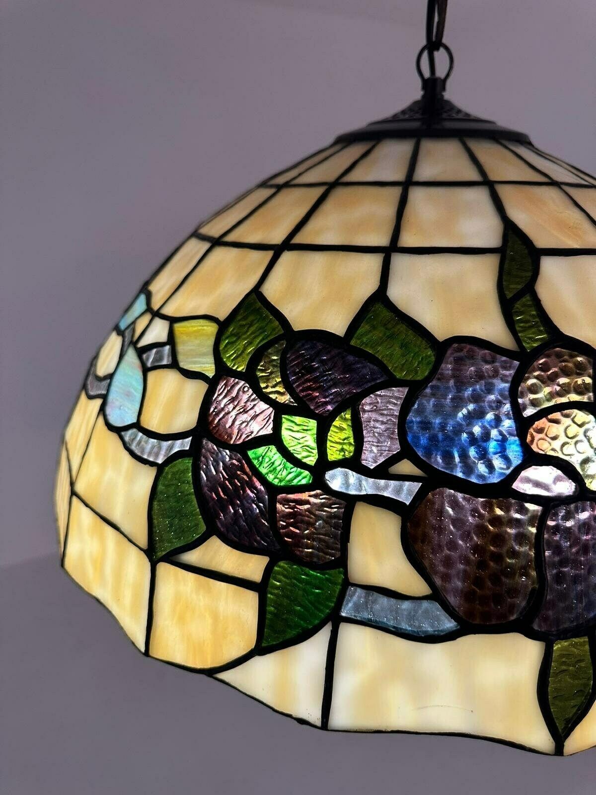 Tiffany Stained Glass Ceiling Lamp Vintage Handmade Flower Design .1970s photo vintage