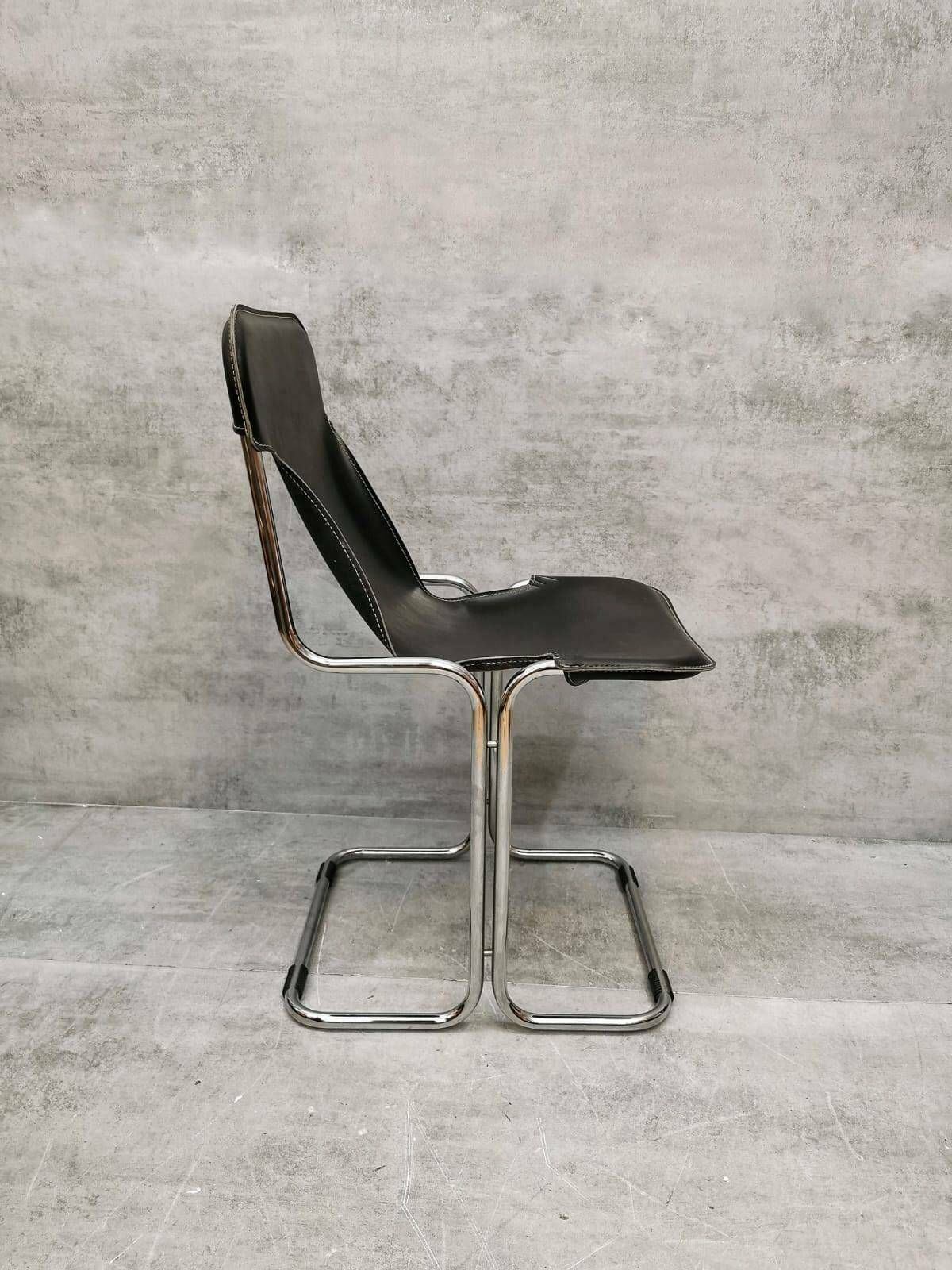 Leather & Chrome Tubular Sling Bauhaus Chair, Italy .1970s photo furniture