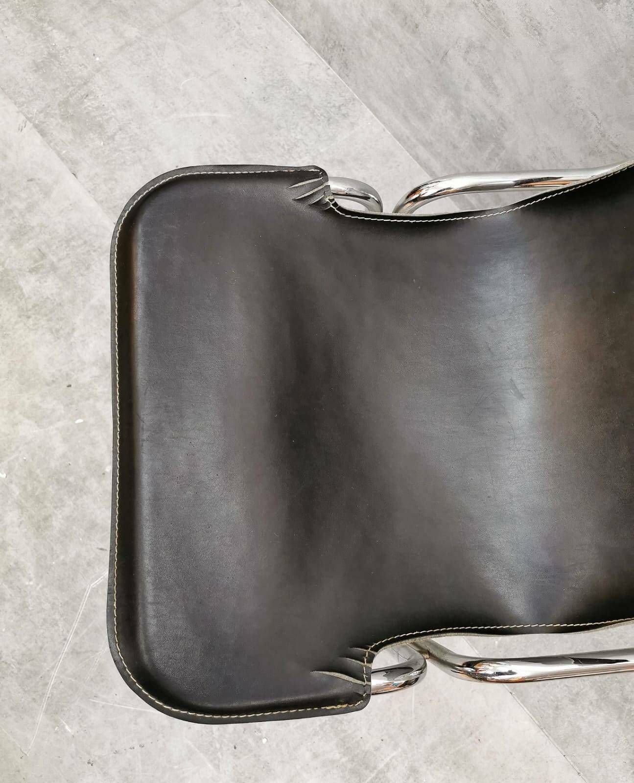 Leather & Chrome Tubular Sling Bauhaus Chair, Italy .1970s photo vinterior