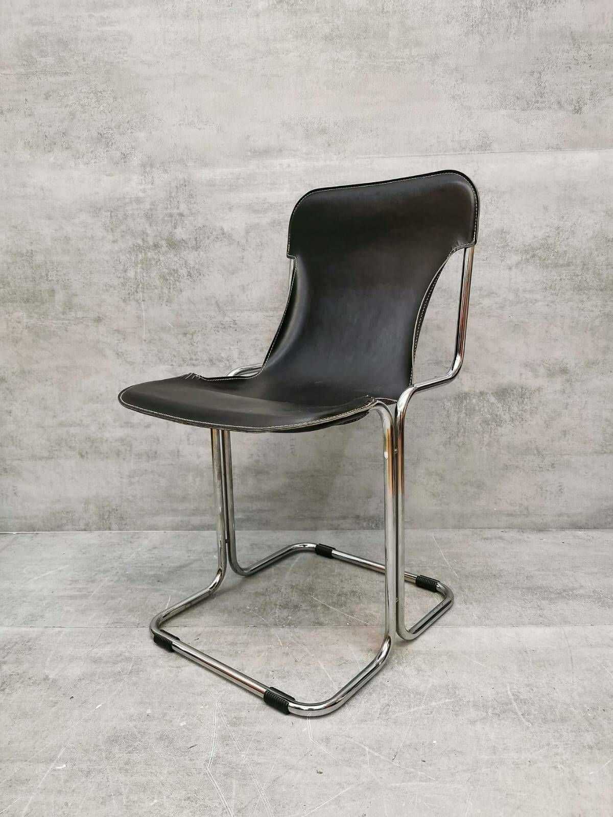 Leather & Chrome Tubular Sling Bauhaus Chair, Italy .1970s photo buy