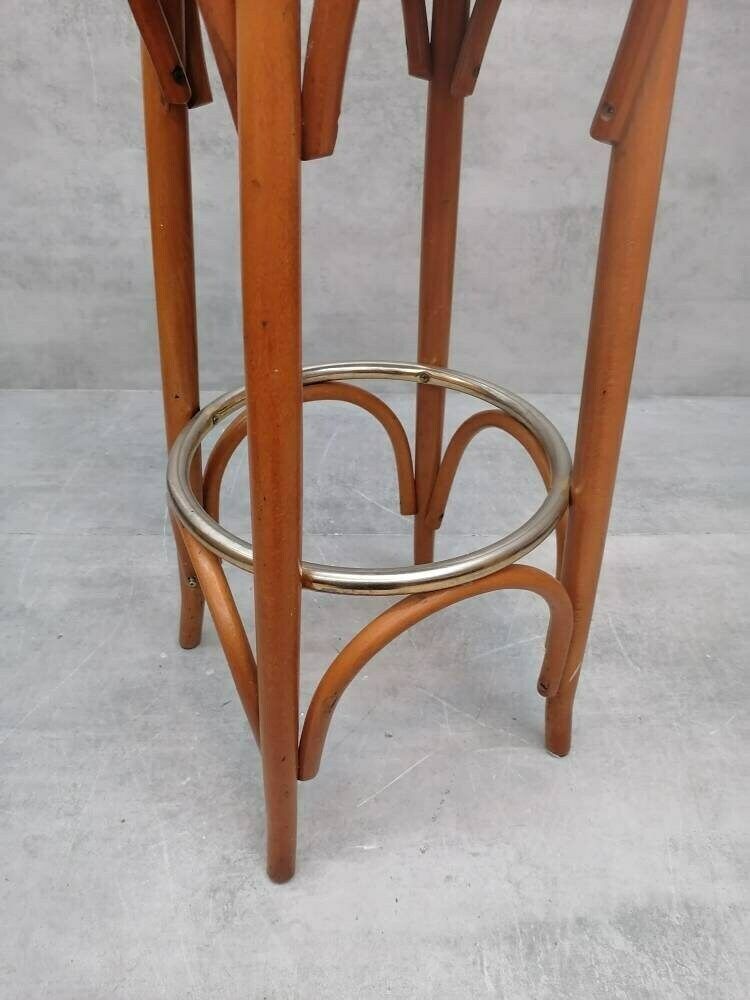 Bentwood Bar Stool In Red Leather Color From Thonet. 1970s photo 237.0