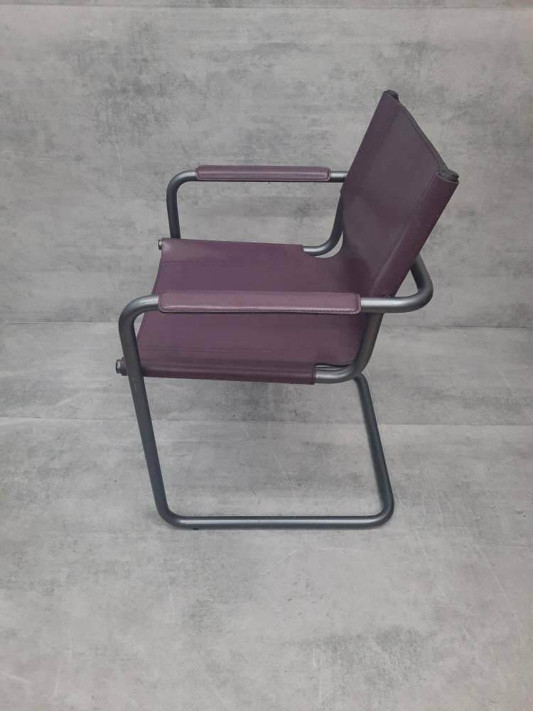 1 Of 3 Matteo Grassi Visitor Chair In Purple Leather 1970s photo for sale