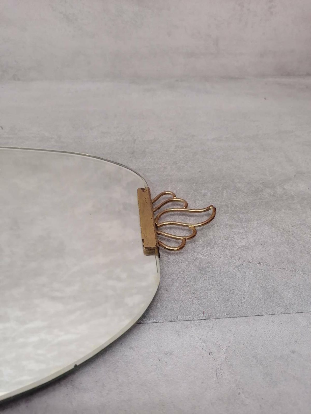 Mid Century Xxl Asymmetric German Brass Original Kidney Wall Mirror From The 60s Model Number 909 photo for sale