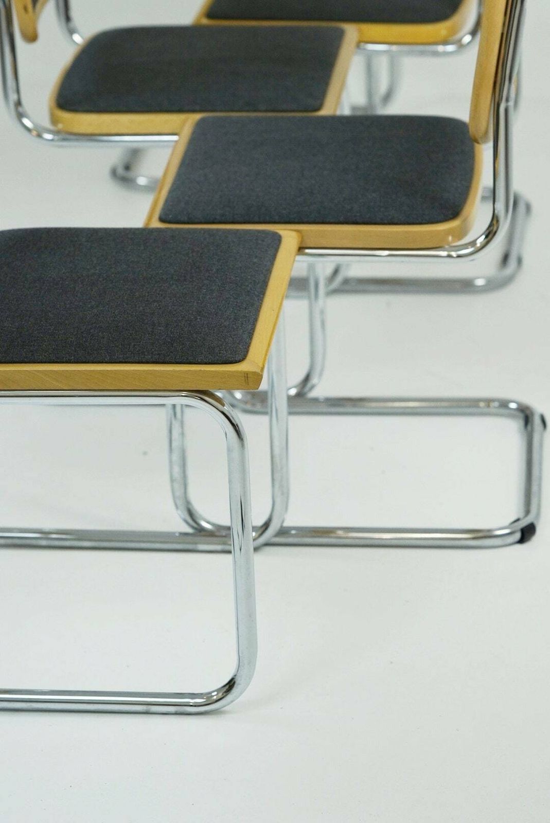 Set Of 5 Marcel Breuer B32 Upholstered Cesca Chair, Bauhaus Design By Bene photo vinterior