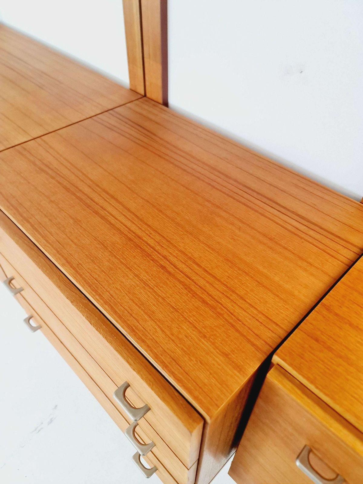 photo for sale Mid Century Modular Teak Wall Shelving Unit By Preil Form, Germany, 1960s