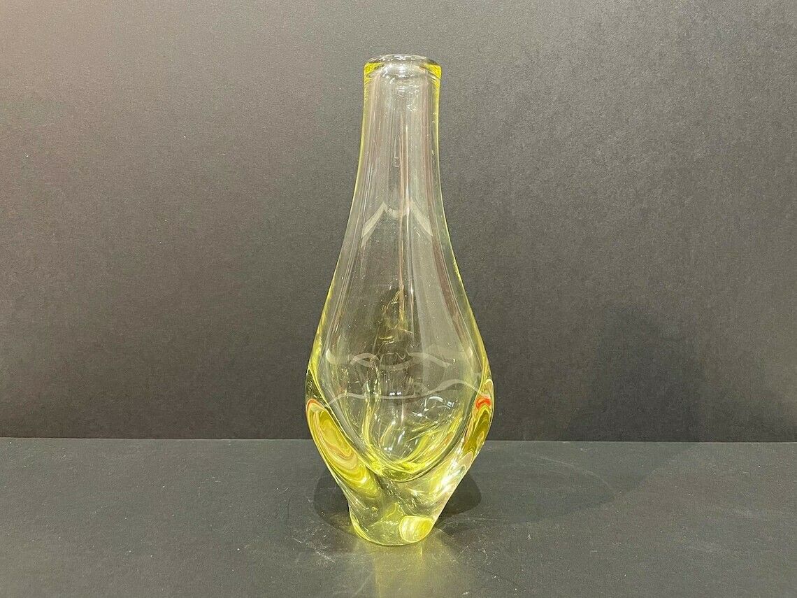 Lemon Yellow Glass Vase, Miloslav Klinger For Zelezny Brod Sklo (Zbs), 1960s