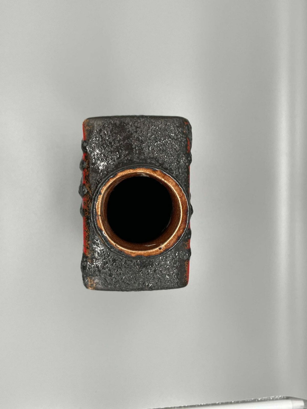 photo for sale Roth Ceramic Square Bottle Vase Fat Lava Red Black Germany 1970s