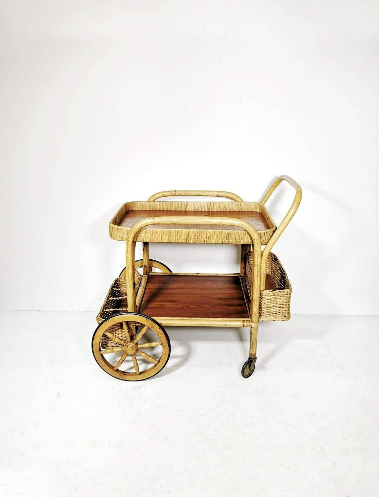 Midcentury Bamboo & Rattan Bar Cart, Italy 1950s photo furniture