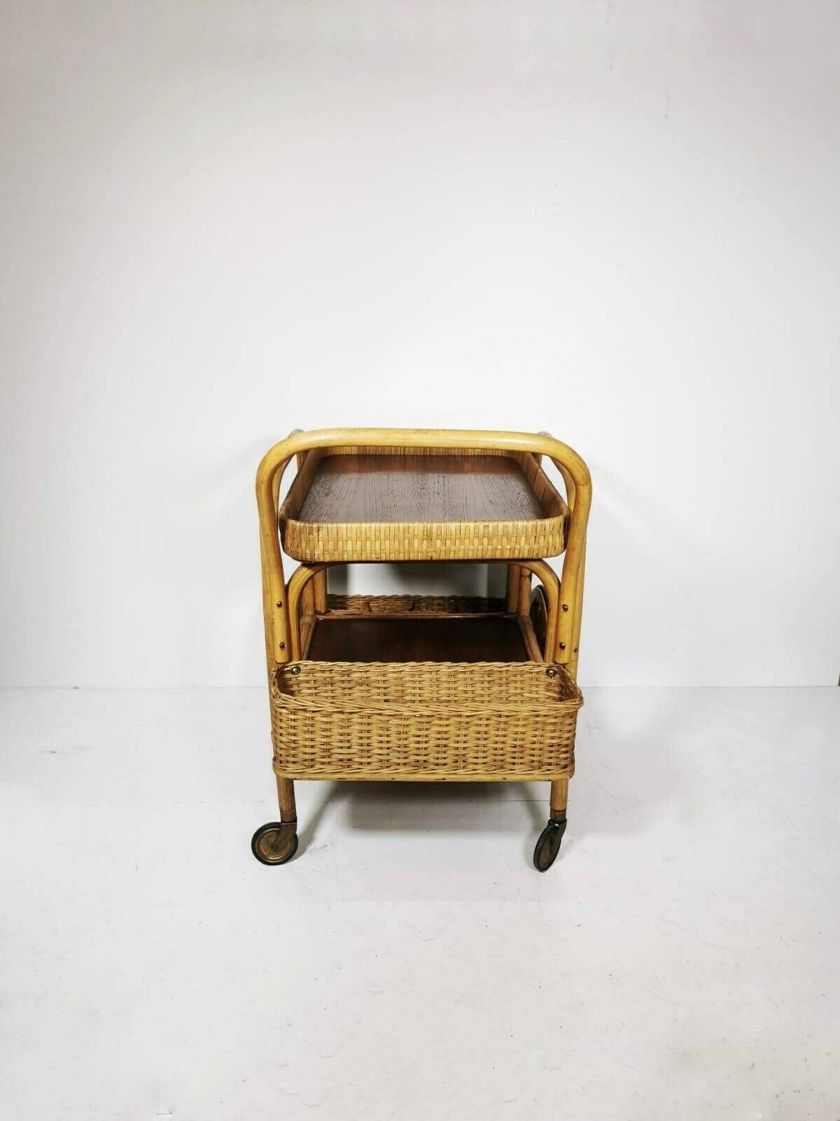 Midcentury Bamboo & Rattan Bar Cart, Italy 1950s photo for sale