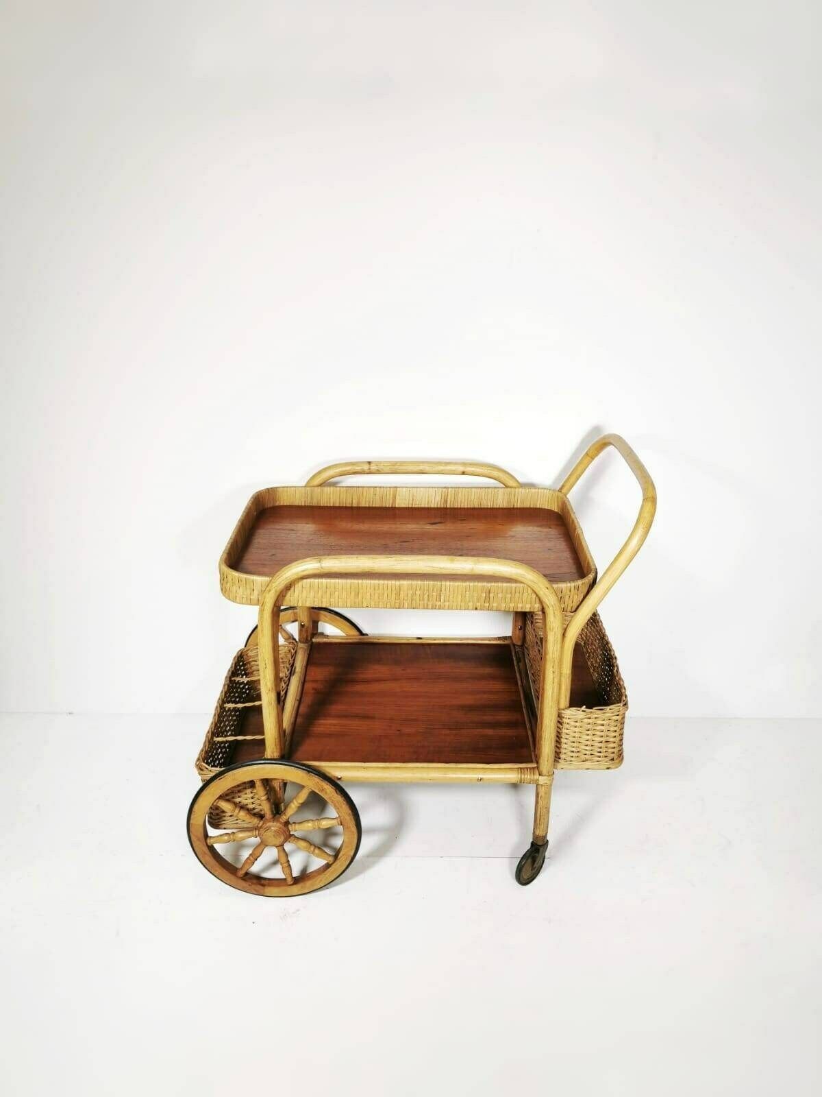 Midcentury Bamboo & Rattan Bar Cart, Italy 1950s photo Furniture