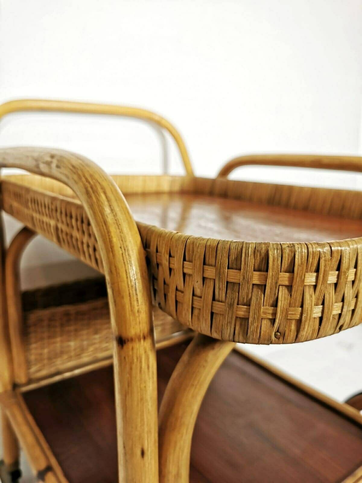 Midcentury Bamboo & Rattan Bar Cart, Italy 1950s photo vintage