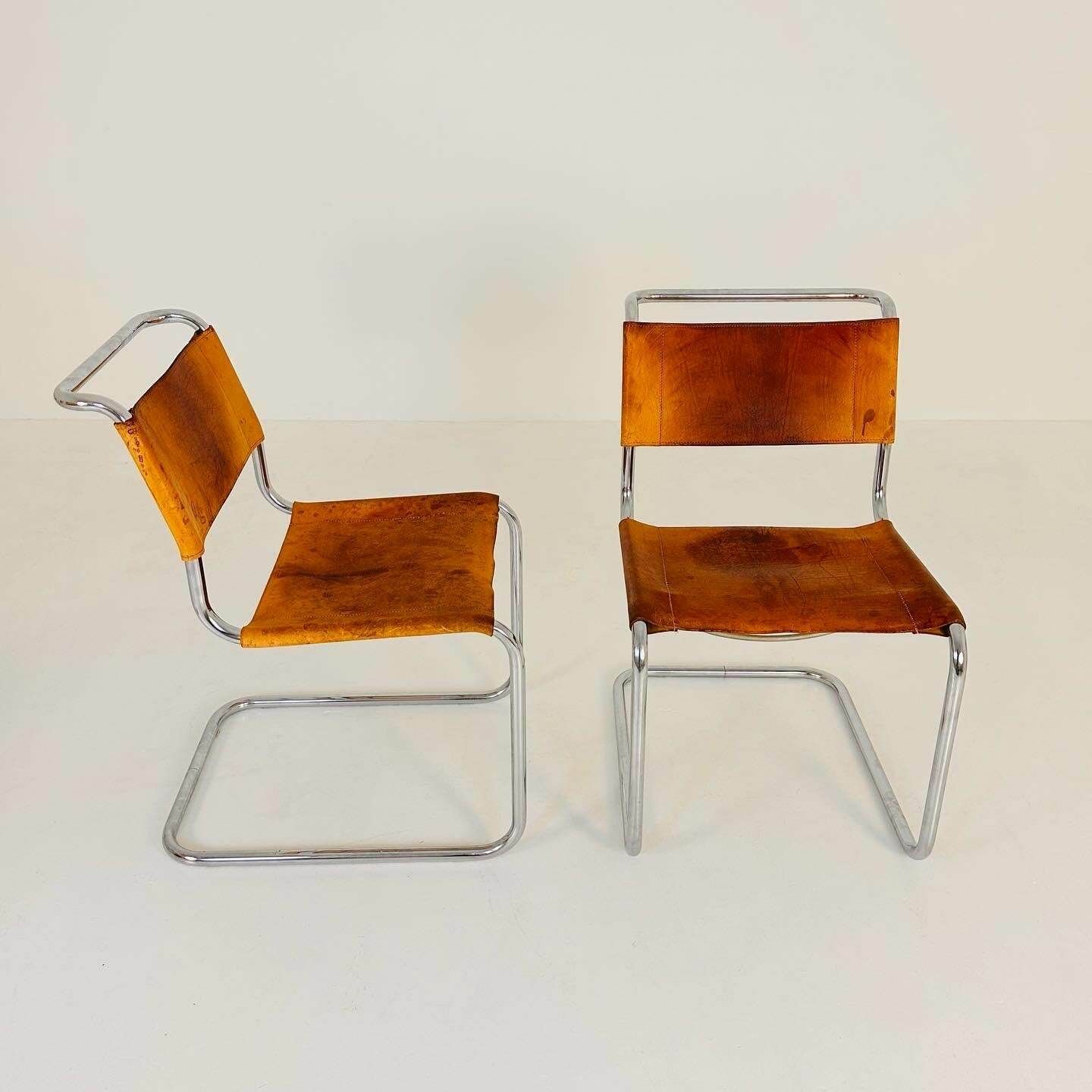 Set Of 2 Mid Century Vintage S33 Cognac Chairs By Mart Stam & Marcel Breuer From Thonet 1980s photo for sale
