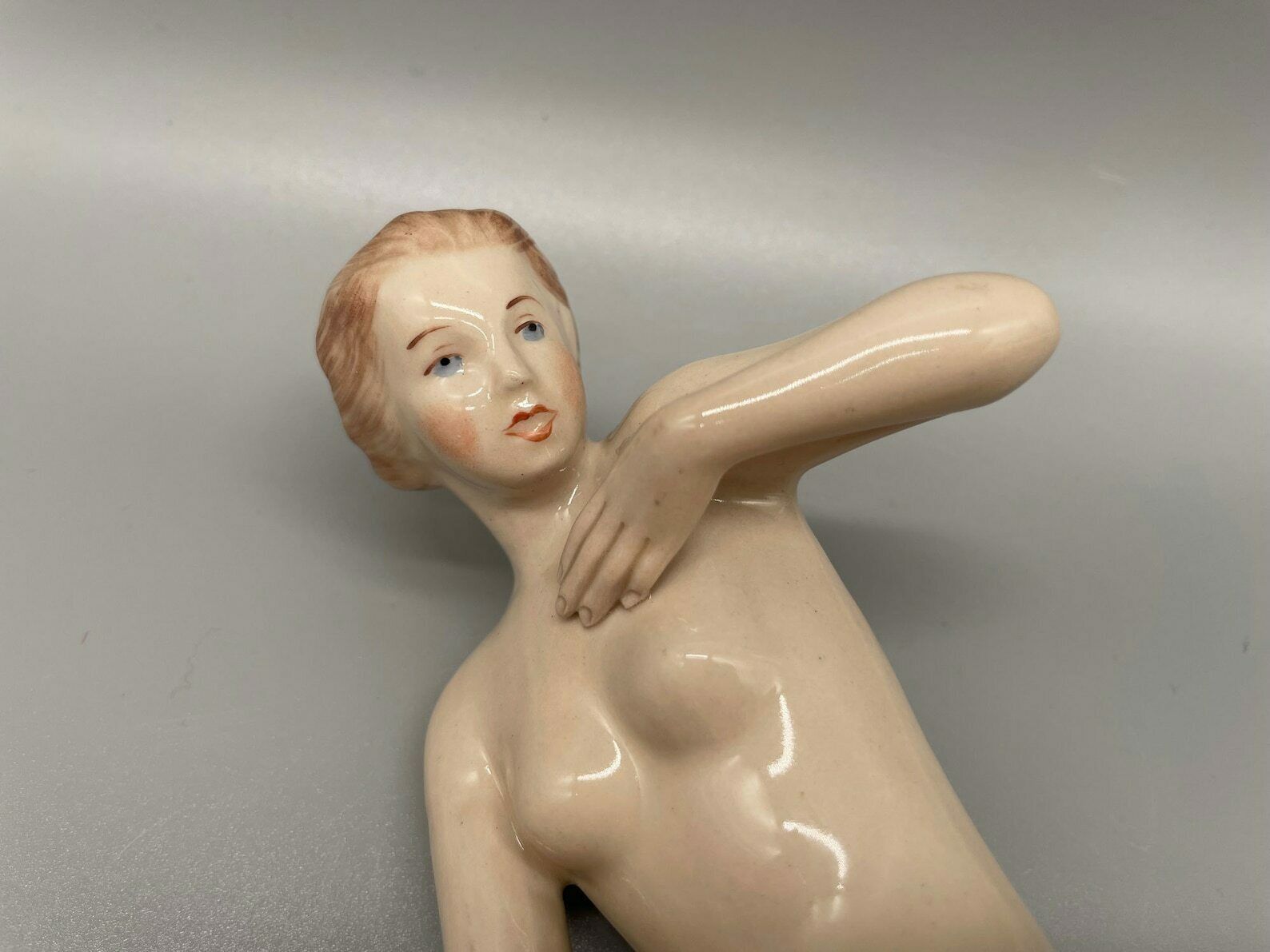 Beautiful Art Deco Nude Figure By Elly Strohbach For Royal Dux, Czechoslovakia, Circa 1935 photo vintage