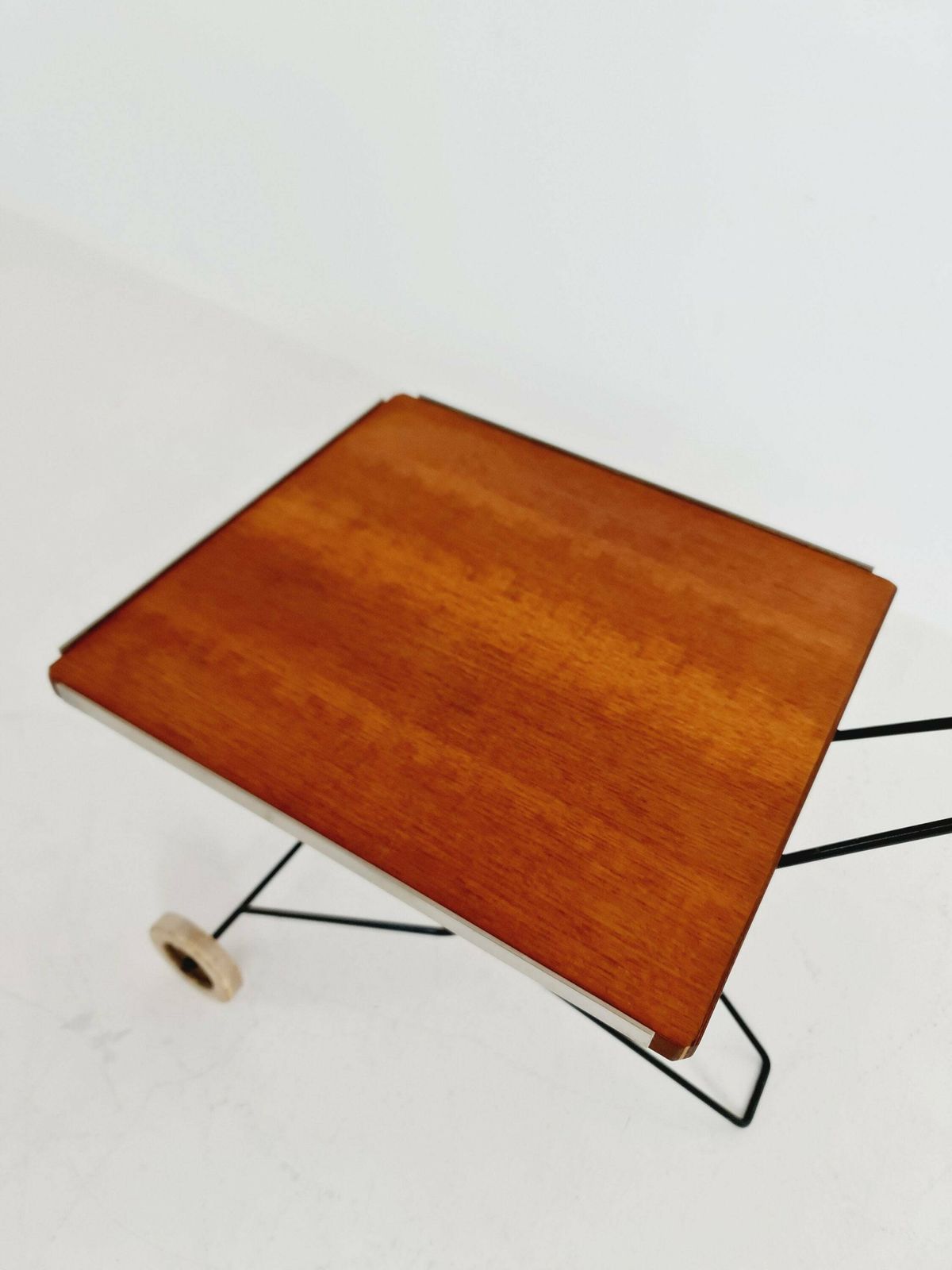 Vintage German Mid Century Small Trolley/ Side Table In Teak & Metal, 1960s photo for sale