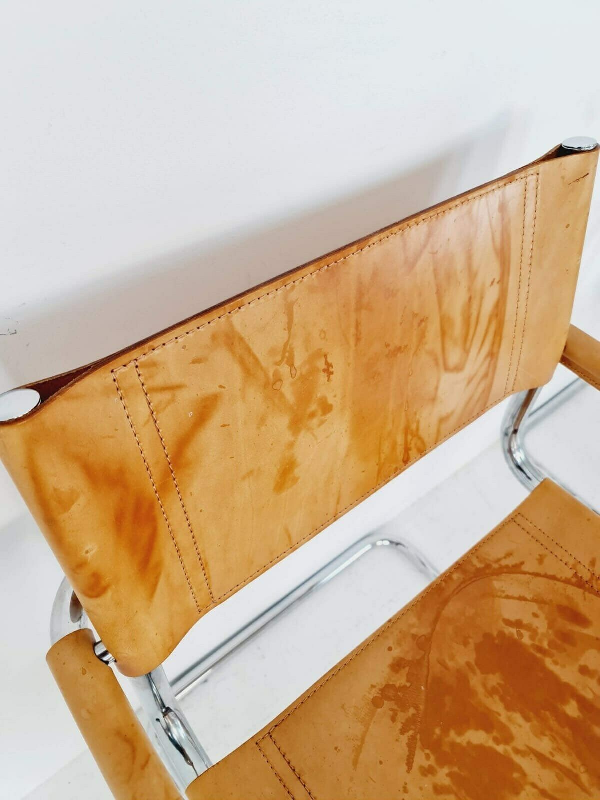 Set Of Tow Bauhaus Cognac Original Desk Chair By Mart Stam & Marcel Breuer For Fasem Italy 1980s photo vintage